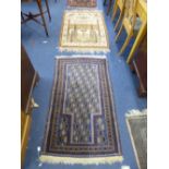 A BLUE GROUND RUG, approximate size 144cm x 80cm and an oatmeal ground rug, approximate size 129cm x