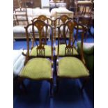 A SET OF FOUR EDWARDIAN MAHOGANY INLAID CHAIRS, with green upholstered seats (sd)