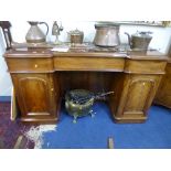 A VICTORIAN MAHOGANY SIDEBOARD, with three drawers and twin cupboards, approximate size width