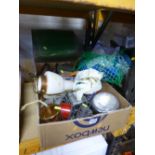 TWO BOXES, containing a quantity of car lamps including a Lucas lamp, quantity of oil cannisters,