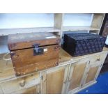 A CHILD'S PINE TOY BOX, with teddy bear detail and a Victorian carved oak writing slope (sd,