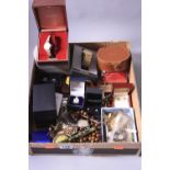 A MIXED BOX, to include wristwatches, cufflinks, earrings, costume, etc