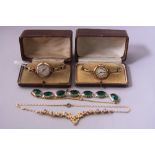 TWO 9CT LADIES WRISTWATCHES, on elasticated straps, with original boxes, together with two Art