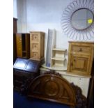 A MODERN SIDEBOARD, with five drawers, a pine bedside cabinet, a similar chest of drawers, a cd rack