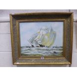 H MILNER, ship in full sail at sea, oil on canvas, signed lower right, approximately 39.5cm x 50cm