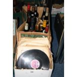 TWELVE BOTTLES OF VINTAGE WINES AND SPIRITS, together with a quantity of 78RPM records to include