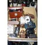 A TRAY OF CAMERAS, including Coronet folding, a Kodak six-20 folding, a Ross Ensign 12-20 and two