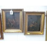 TWO GILT FRAMED PAINTINGS ON TIN, Tavern smoking scenes, each approximately 19cm x 15cm (2)