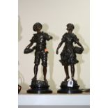 A PAIR OF SPELTER FIGURES, 'Pecheur' and 'Pecheuse', on wooden bases, height approximately 40cm (2)