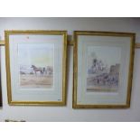 TWO PENCIL SIGNED LIMITED EDITION PRINTS, Arab horsemen at daybreak, 298/500, approximately 47cm x