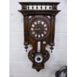 A FRENCH CARVED MAHOGANY WALL CLOCK/BAROMETER, with separate thermometer