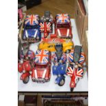 EIGHT NOVELTY MODEL TIN PLATE MOPEDS AND MINIS, seven decorated with a Union Jack (8)