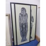 A FRAMED CUT OUT SKELETAL MONOCHROME STUDY, approximately 103cm x 37cm, together with Knight and