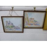 WALTER THOMAS, Kiosk of Trajan Philae Egypt and Paris, watercolours, both signed, approximately 22cm