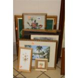 PICTURES, PRINTS AND TAPESTRIES, to include floral embroidery, S Alwie boats in harbour etc (7)