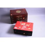 A THREE DRAWER ORIENTAL JEWELLERY BOX, and another (2)