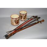 TWO PLASTIC ICE BUCKETS, with Royal Warwickshire Regiment crest, four swords of Eastern origin