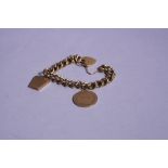 A 9CT CHARM BRACELET, with a locket and two Masonic charms, approximate weight 66.1 grams