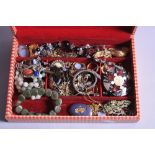 A BOX OF MIXED COSTUME JEWELLERY