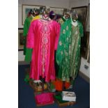 INDIAN AND OTHER CLOTHING, to include various coloured Sari's, shoes, fan etc