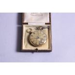 AN 18CT GOLD CASED OPEN FACED POCKET WATCH, with engraved dial having subsidiary seconds, Reg No