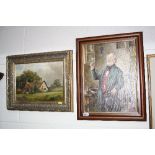 M. TURNER, thatched cottage in country landscape with chickens, oil on canvas, signed and dated 88