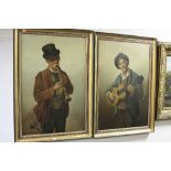 TWO PORTRAIT STUDIES, Musicians, gent with guitar and gent with clarinet, indistinctly signed,