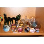 VARIOUS GLASS ORNAMENTS, PAPERWEIGHTS, VASES, etc, to include Caithness 'Cauldron', '