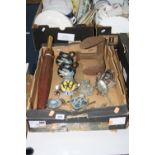 VARIOUS 'RAC' AND 'AA' BADGES, a pair of Shelley squat jugs, a parasol, cutlery and various boxed