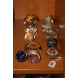 TEN VARIOUS GLASS PAPERWEIGHTS, (10)