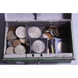 A MIXED TIN OF COINS