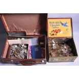 A SUITCASE AND A TIN OF MIXED FOREIGN AND ENGLISH COINS