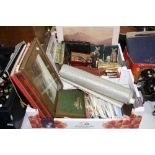 TWO BOXES OF SUNDRIES, to include postcards, pictures, cutlery, books etc