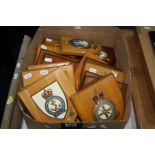 A BOX OF TWENTY WOODEN WALL PLAQUES, RAF interest, various units and Sqdns, WWII - present, eighteen