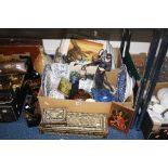 TWO BOXES AND LOOSE CERAMICS, SUNDRIES, etc