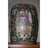 A CHINESE BARREL SHAPED FAMILLE VERTE CONSERVATORY SEAT, figural panels surrounded by floral,