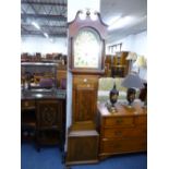 A 19TH CENTURY MAHOGANY INLAID LONGCASE CLOCK, the 30 hour movement being of part wood construction,
