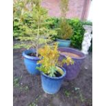 THREE VARIOUS GLAZED STONEWARE PLANTERS