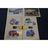A COLLECTION OF 8 MOTORSPORT PRINTS, (some Limited Editions and one signed by J. Dunbar) and an