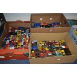 A QUANTITY OF UNBOXED AND ASSORTED PLAYWORN DIECAST VEHICLES, to include Matchbox, Corgi,