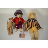 FOUR VINTAGE TEDDY BEARS, one approximately 54cm, jointed body, plastic eyes, vertical stitched
