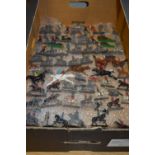 A QUANTITY OF ASSORTED CAST FLAT FIGURES, assorted soldiers, Red Indians, jockeys etc, condition