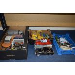 A QUANTITY OF BOXED AND UNBOXED ASSORTED PLAYWORN DIECAST, PLASTIC AND TINPLATE VEHICLES, to include