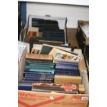 TWO BOXES OF BOOKS, to include leather bound 'The Poetical Works of John Milton' three volumes etc
