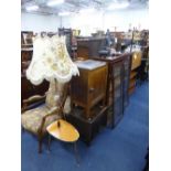 A QUANTITY OF MISCELLANEOUS ITEMS, to include a retro table with lamp attachment, two brass