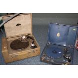 TWO EARLY RECORD PLAYERS, A Collaro De-Luxe Microgramme and a blue wind -up 'His Masters Voice'