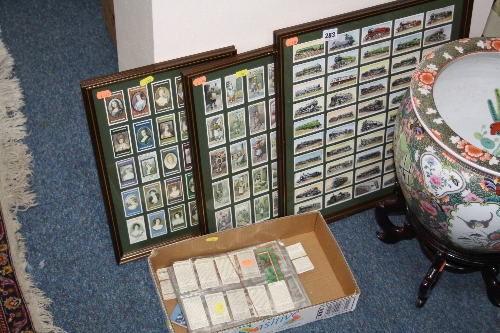 THREE FRAMED SETS OF CIGARETTE CARDS, and a small box of loose cigarette cards, to include Will's '