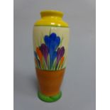 A CLARICE CLIFF BALUSTER VASE, inscribed Crocus Hand Painted Bizarre by Clarice Cliff Newport Pott