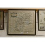 A HAND COLOURED MAP, inscribed Gloucestershire by Robt Morden, approximately 42cm x 47cm