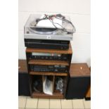 A VINTAGE ROSEWOOD HI-FI STAND, and a pair of National Panasonic speakers to match, a National